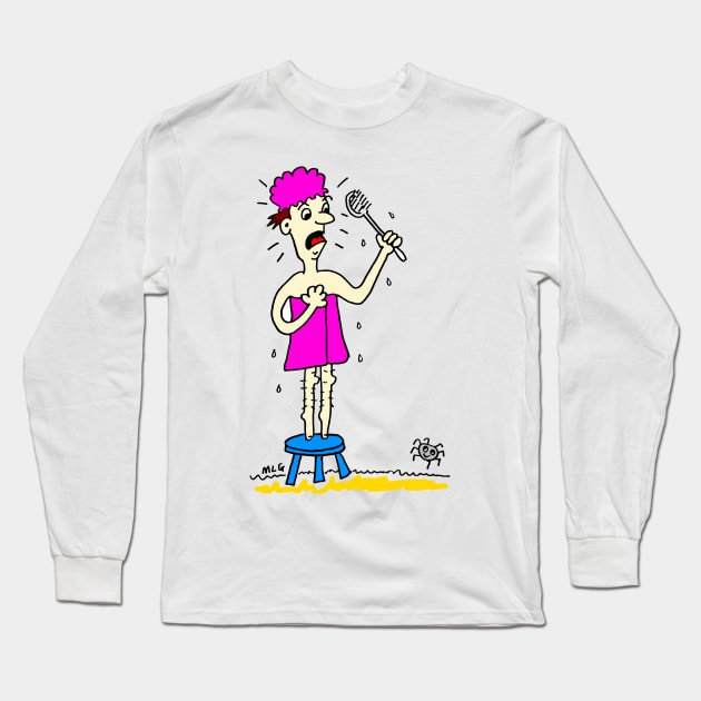 Cartoon Arachnophobic Man Long Sleeve T-Shirt by Michelle Le Grand